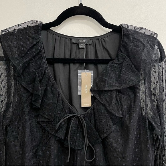 NWT J.Crew Ruffleneck top in clip dot black sheer sleeves BD756 size XS - Picture 7 of 15